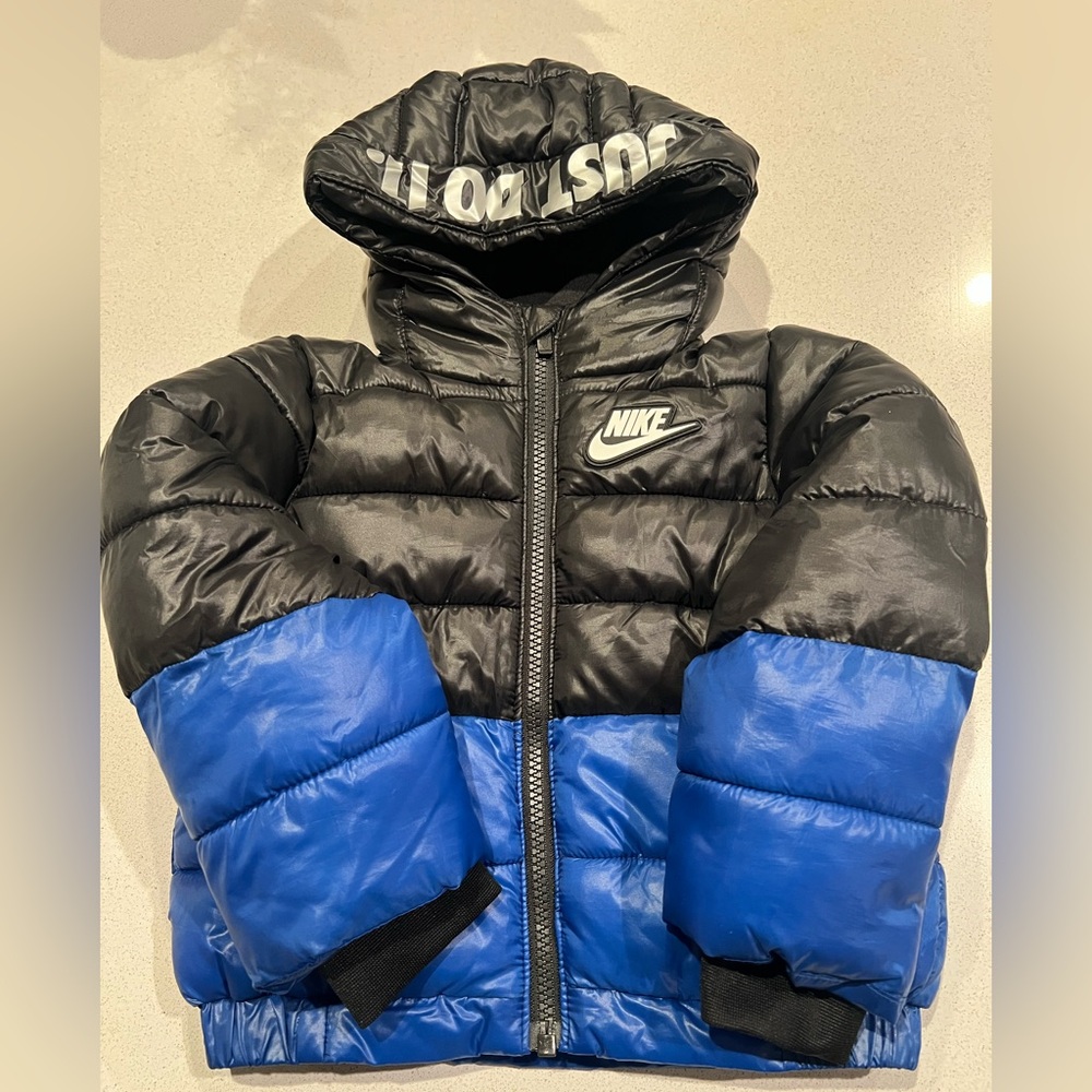 Nike Kids Black and Blue Hooded Puffer 24m